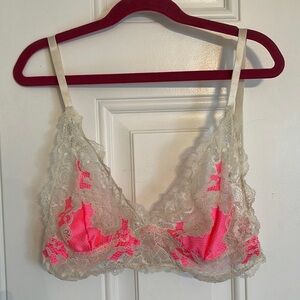 Free People Intimately For Me For You Hot Pink/Cream Lace Bralette (Size M)